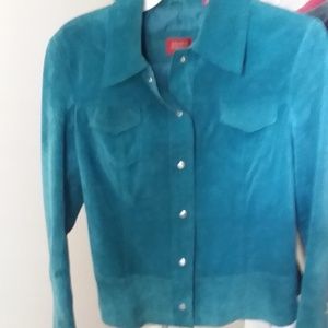 Women's Petite M Teal Suede Leather Jacket